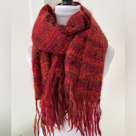 Accessories - SCARF Shawl Oversize Fuzzy Fringe Woven Cozy Orange Warm Tones Winter Commute